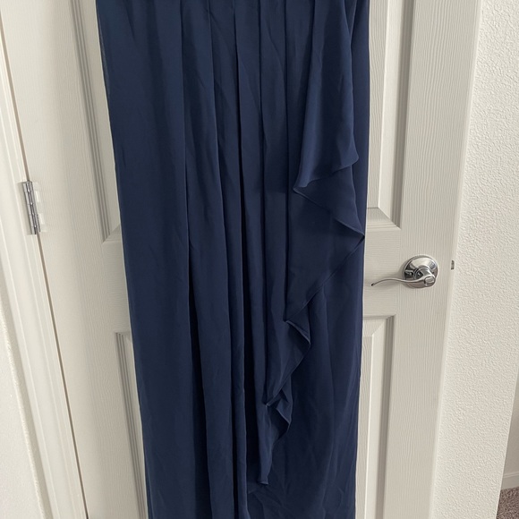 David’s Bridal Crinkle Chiffon Dress with Cascade Skirt, Color Marine, Size 18 - Picture 5 of 11